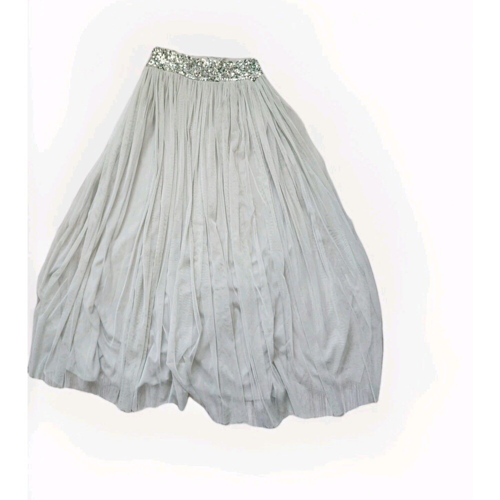 Maya Deluxe Sage Green Circle Maxi Skirt Zip Lined High Rise Sequin Sz 6 EUC